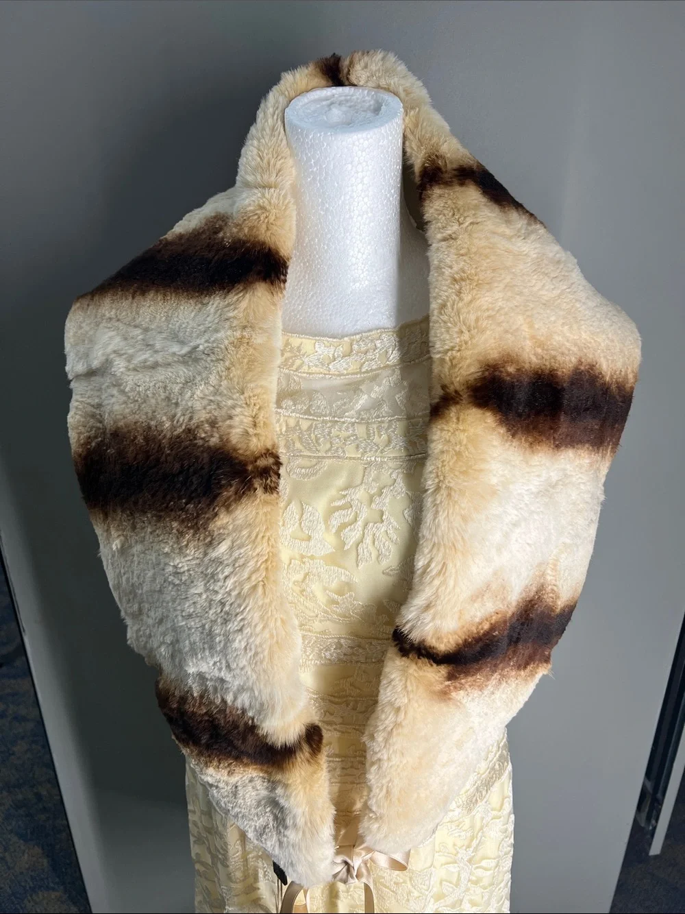 Faux Fur Scarf Wrap in Cream and Brown